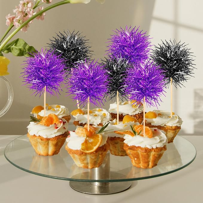 Chinco 100 Pcs Halloween Foil Firework Cupcake Toppers | Sparkle Tinsel Cake - Image 4