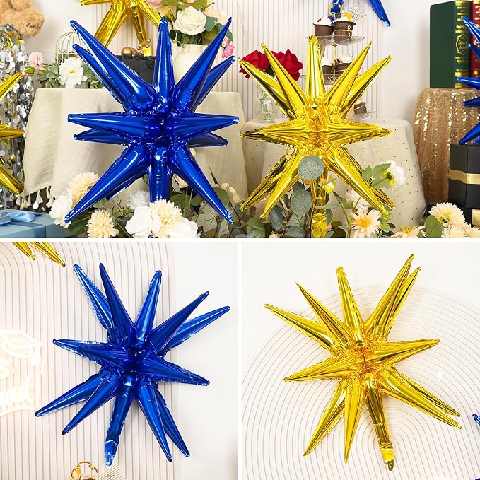 9Pcs Navy Blue Gold Star Balloons, Large Navy and Gold Explosion Star Foil - Image 6