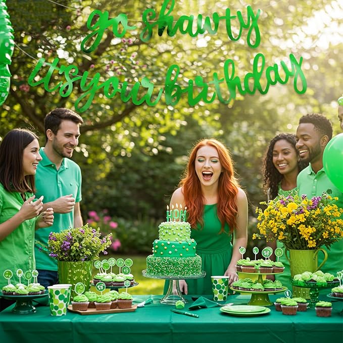 BEISHIDA Bright Green Pre-Strung Go Shawty It's Your Birthday Banner Decor | - Image 4