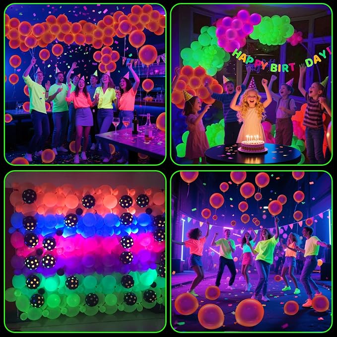 100 Pcs UV Neon Orange Balloons 12 inch Neon Party Supplies, Glow in the Dark - Image 5