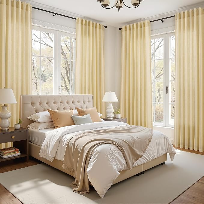 Cream Yellow Curtains 96 Inch Length 2 Panels Set - Image 8