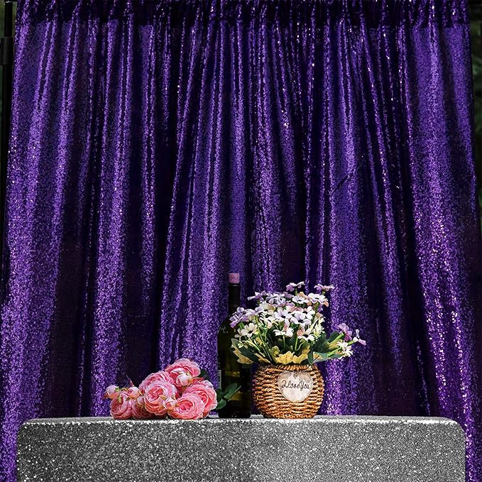 JYFLZQ Purple Sequin Backdrop Curtains 2ft x 8ft 4 Panel Glitter Photo Booth - Image 8
