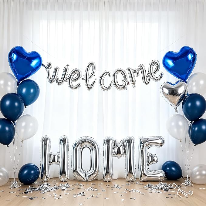 TONIFUL 2 Size Silver Foil Welcome HOME Letter Balloons Banner Decorations | - Image 5