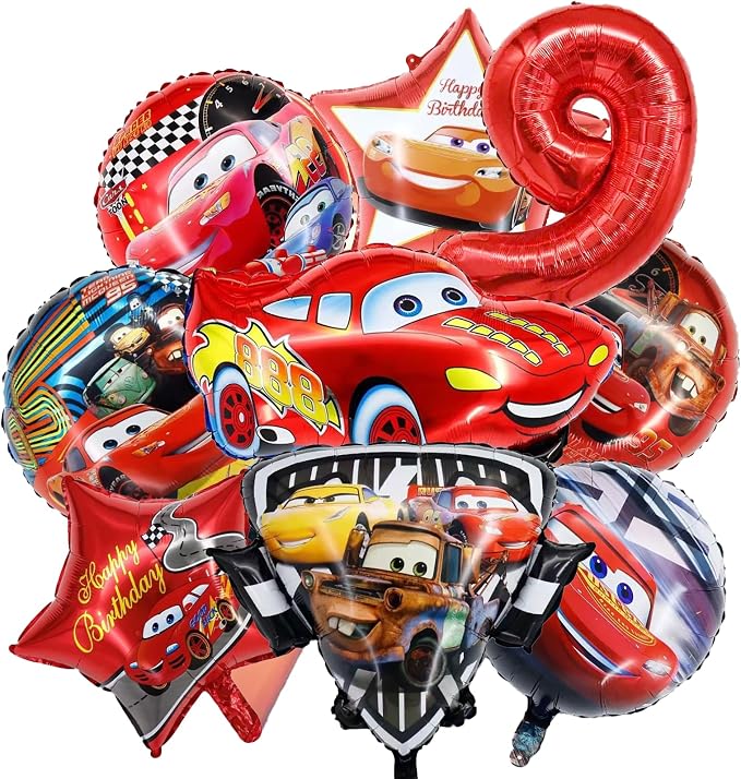 9 Pcs Car Theme Happy Birthday Decorations, Cute Cartoons Party Decorations by COWSTOOK