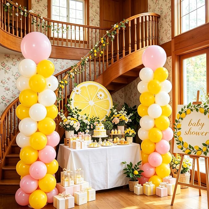 2 Sets Macaron Pink Lemon Yellow White Balloon Column Kit - Image 6