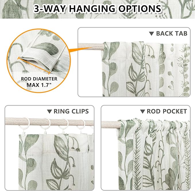 Sage Green Curtains 63 Inches Long Boho Curtains - Image 3