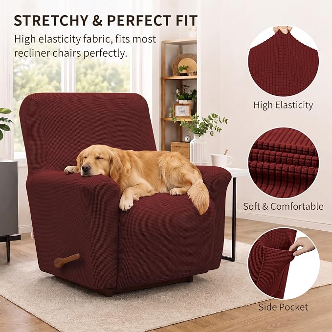 Recliner Chair Covers, 1-Piece Lazy Boy Recliner Covers, Dark Red | Washable - Image 2
