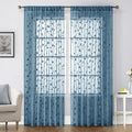 HOMEIDEAS Cyan Blue Sheer Curtains 2 Panels, Embroidered Vine Leaf, W52xL84 | by HOMEIDEAS
