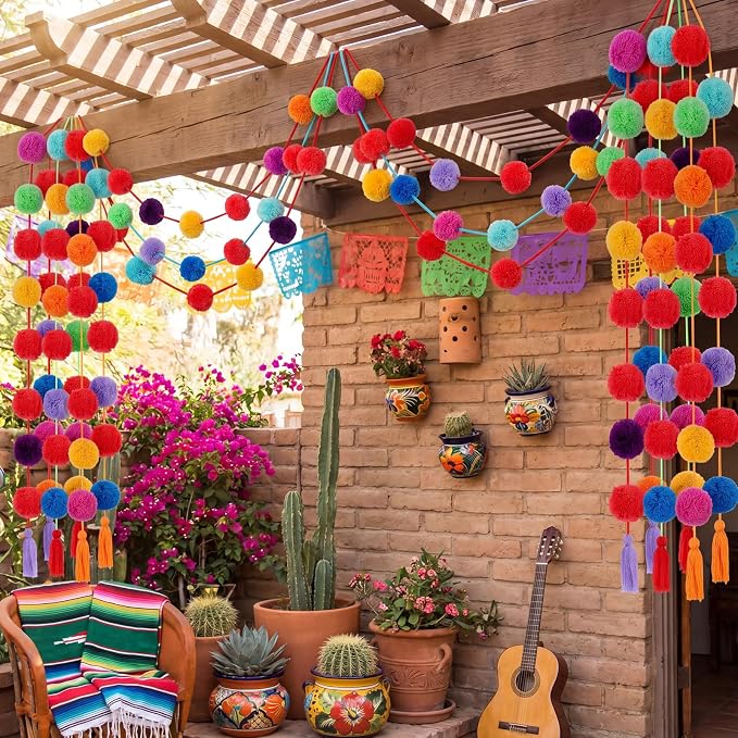 Jecery Yarn Pom Pom Tassel Garland Hanukkah Strand Rainbow Hanging Garland - Image 6