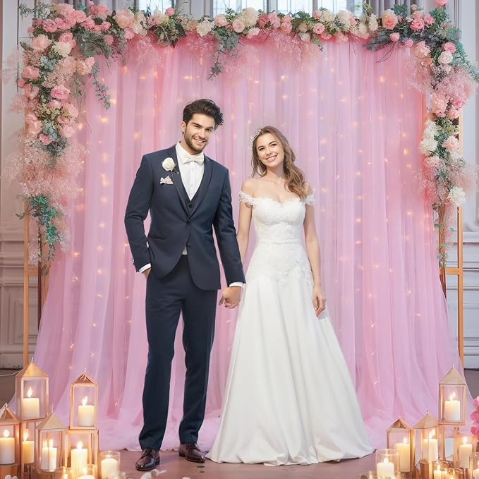 20x10ft Baby Pink Tulle Backdrop Curtain - Image 4