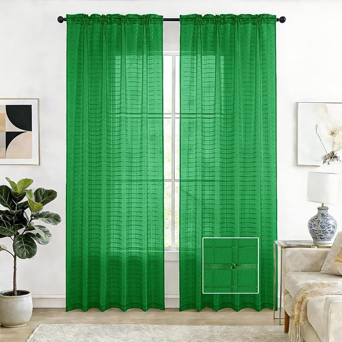 SpaceDresser Check Sheer Curtains 63 Inches Long by SpaceDresser