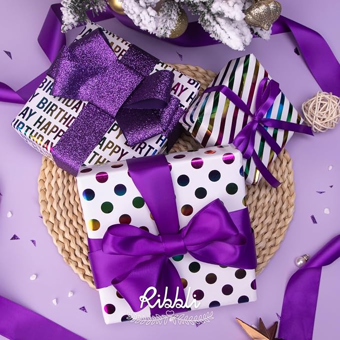 Ribbli Purple Double Faced Satin Ribbon, 1” x Continuous 25 Yards, Use - Image 3