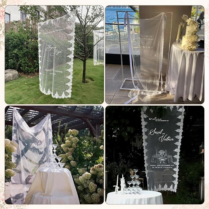Custom Wedding Welcome Sign Banner, Sheer Fabric Hanging Wedding Entrance Decor - Image 5