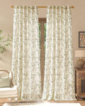 jinchan Green Floral Linen Curtains 96 Inch Farmhouse Back Tab 2 Panels | by JINCHAN
