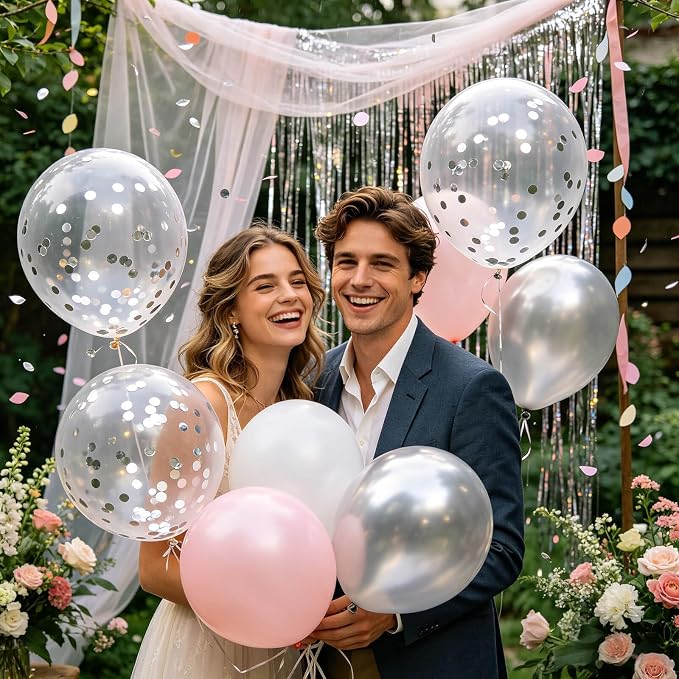 100pcs Silver Confetti Balloons 12 inch | Clear Latex balloon - Image 4