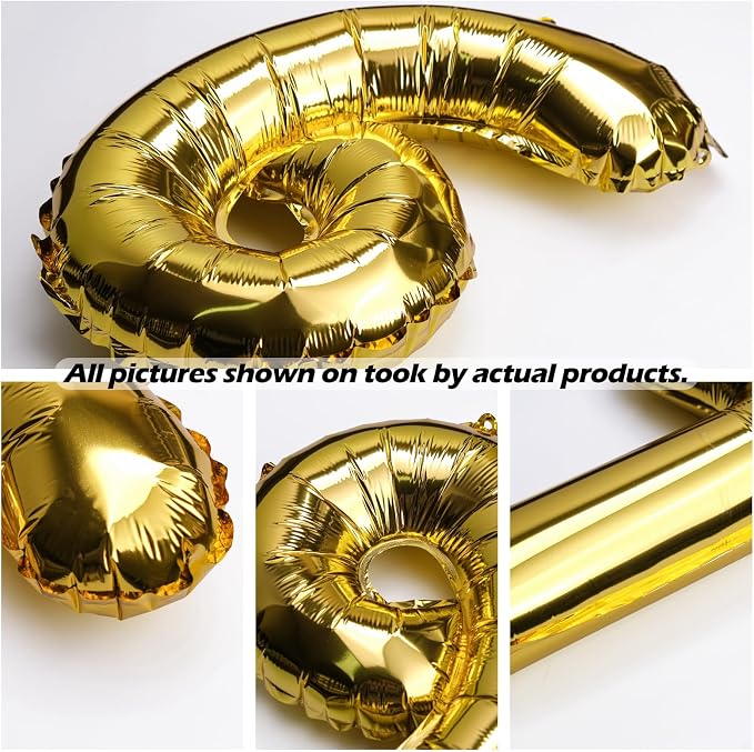 20 Pcs Gold 16" Number Balloons 2 Sets 0-9 Foil Balloon Numbers Décor | Glossy - Image 2