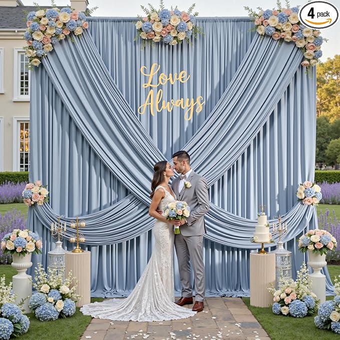 20ft×12ft Wrinkle Free Dusty Blue Backdrop Curtain by ENJOYYOURPARTY