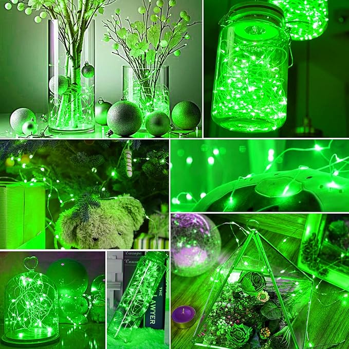 pozzolanas 100 Pack Green Battery Operated String Lights - 7ft Waterproof Firefly Lights with 20 LEDs for Home, Mason Jar, Party, Wedding, Halloween, Christmas Decorations