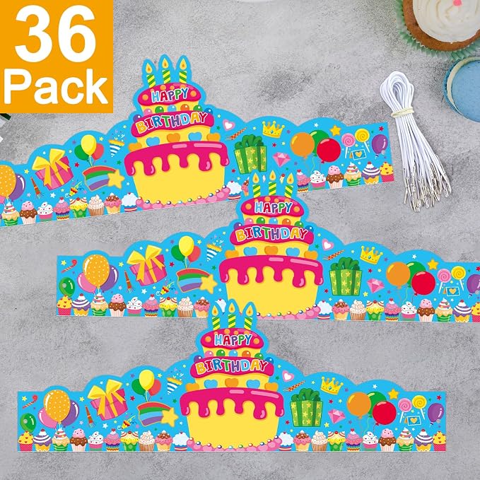 36 Pack Birthday Crowns for Kids Colorful Paper Party Hats Birthday Crown Set - Image 3
