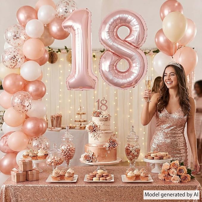 Rose Gold Number 18 Balloon 40 Inch, Shiny Foil - Image 2