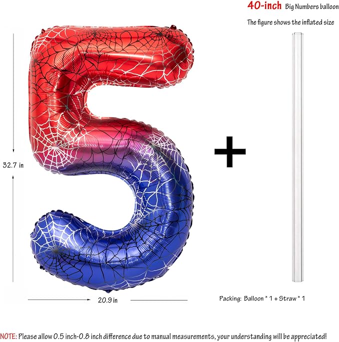 40 In Red And Blue Birthday Theme Large Number 5 Balloon | Giant Large Helium - Image 2