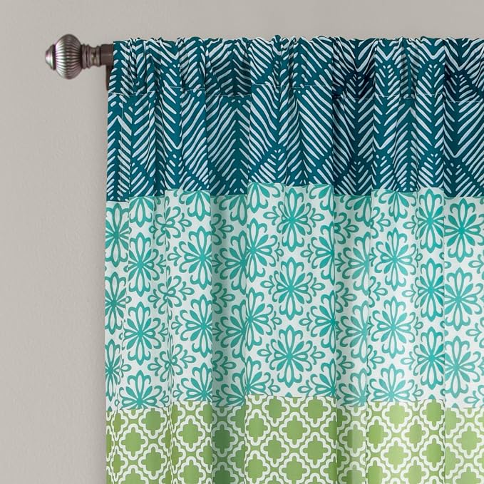 Lush Decor Bohemian Stripe Window Curtain Panels, Pair 52" W x 63" L Blue & - Image 2