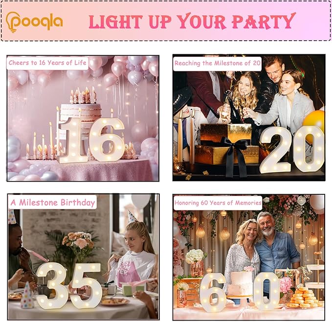 Pooqla 18th Birthday Decorations for Girls Boys, Light Up Number 18 for Party Table Decorations, 18th Birthday Gift for Her Him, Backdrop Wall Decor for 18th Wedding Anniversary Decoration