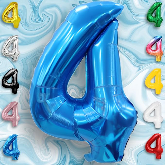 Blue Number Balloon 4 Mylar Foil Balloons 16 inch - Image 6