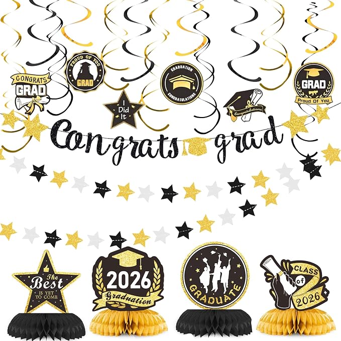 2026 Graduation Decorations, Congrats Grad Banner Gradutaion Centerpieces Grad by Seasons+Stars+SSDecor