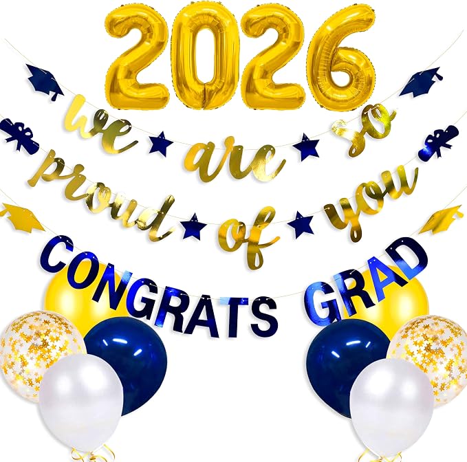 Navy Blue Gold 2026 Graduation Party Decorations Foil Balloon 2026 We are So by pinkblume