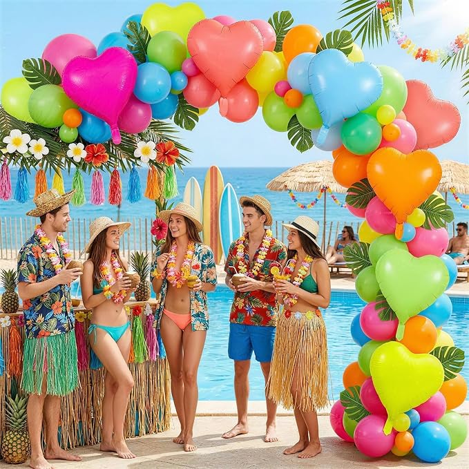 Neon Heart Balloons, 18 Inch Rainbow Heart Shape Foil Balloon - Image 3
