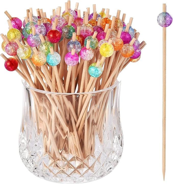ALINK 100-Pack Cocktail Picks, Colorful Pearl Fancy Toothpicks by ALINK