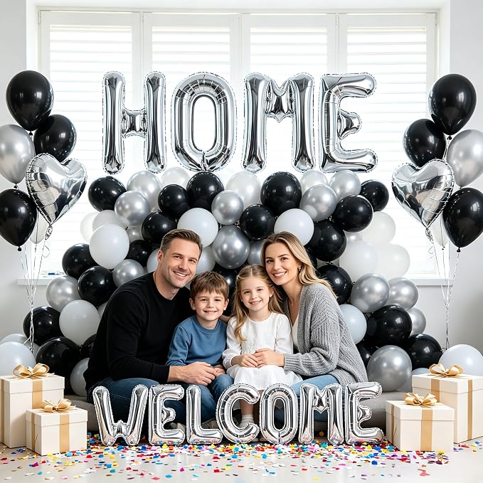 TONIFUL 2 Size Silver WELCOME HOME Foil Letter Balloons Banner Decorations | - Image 4