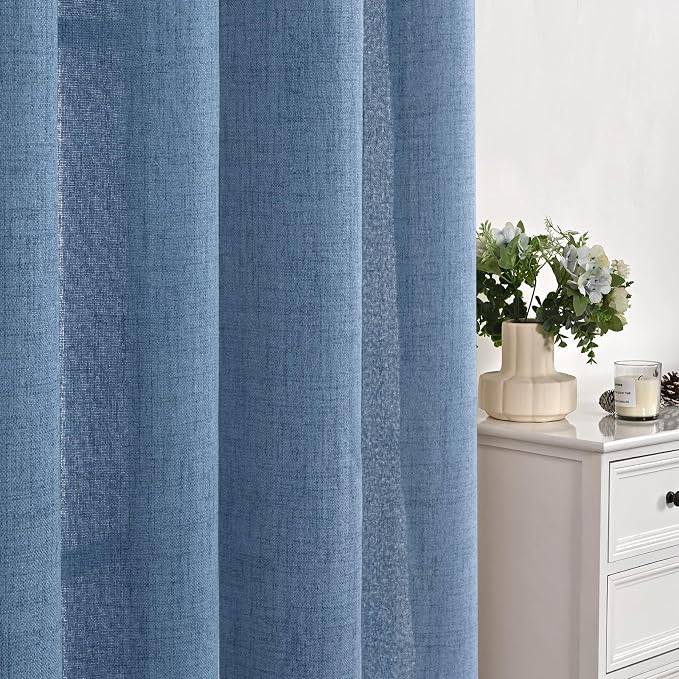 YoungsTex Blue Linen Curtains 63 Inches Long 2 Panels - Image 5