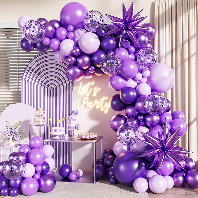 Purple Balloons Arch Kit for Birthday Party Decorations | 140Pcs Metallic Dark by LANGASQUE