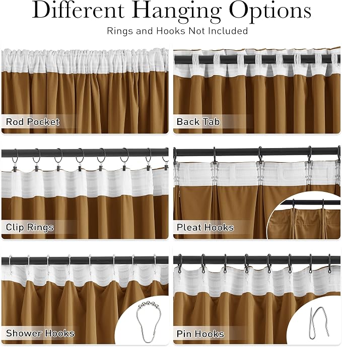 Back Tab Room Divider Curtains Luxury Gold Brown Velvet Blackout Thermal - Image 2