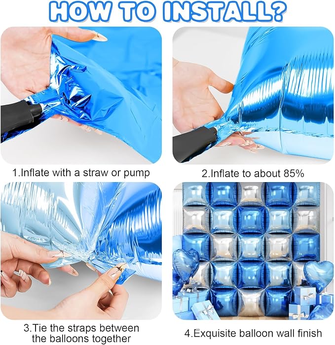 Blue Silver Square Foil Balloon Wall - Image 3