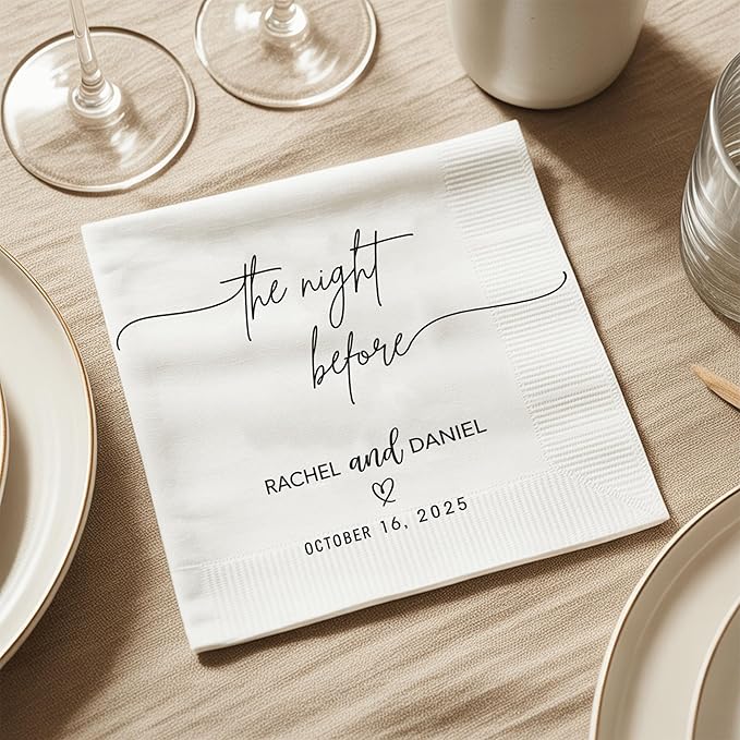 Luxury Personalized Rehearsal Dinner Napkins, Custom Rehearsal Dinner Decor, Bachelorette Napkins, Custom Cocktail Napkin, Beverage Luncheon Cocktail Napkin For Reception, Bridal Shower