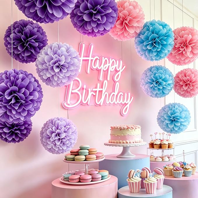AimtoHome Paper Flower Pom Poms Decorations, Tea Party, Bachelorette, Neon - Image 4