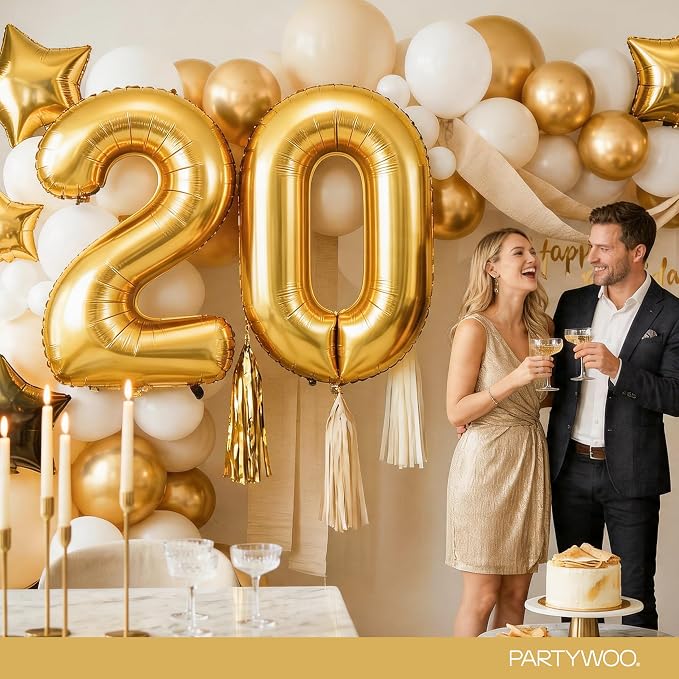 PartyWoo Number Balloons 40 Inch Gold Number 2 Kit 25pcs - Image 4