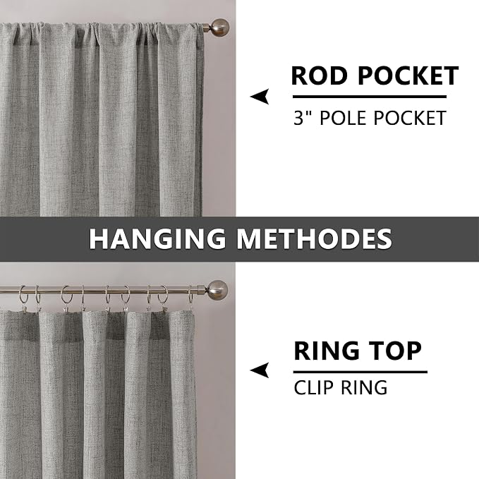 Tollpiz Short Linen Curtain Living Room Rod Pocket Semi Sheer Curtains Burlap - Image 5