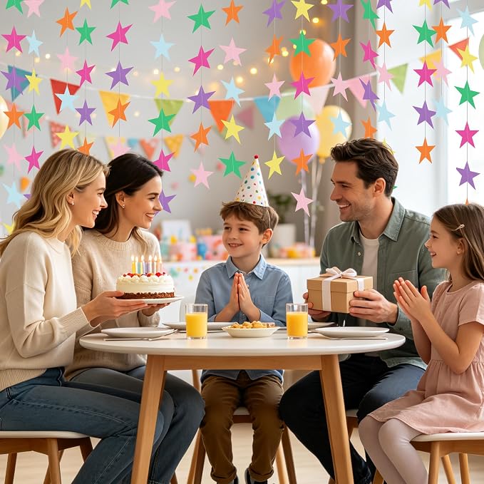 BEISHIDA 6Pcs Assorted Rainbow Star Garland Decor Twinkle Paper Star Streamers - Image 4