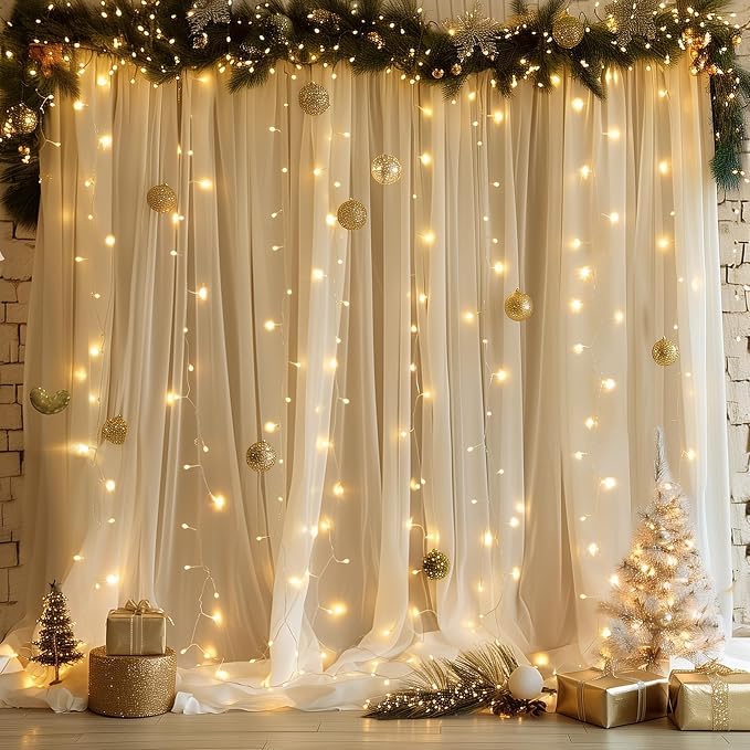 Tulle Backdrop Curtain with Lights Sheer Champagne Curtain Backdrop 20x10ft | - Image 6
