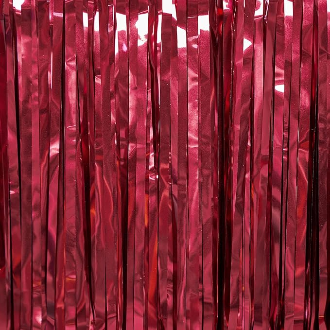 PartyWoo Red Foil Fringe Tinsel Streamers Backdrop Curtain 2pcs 8.2FT | Red - Image 2
