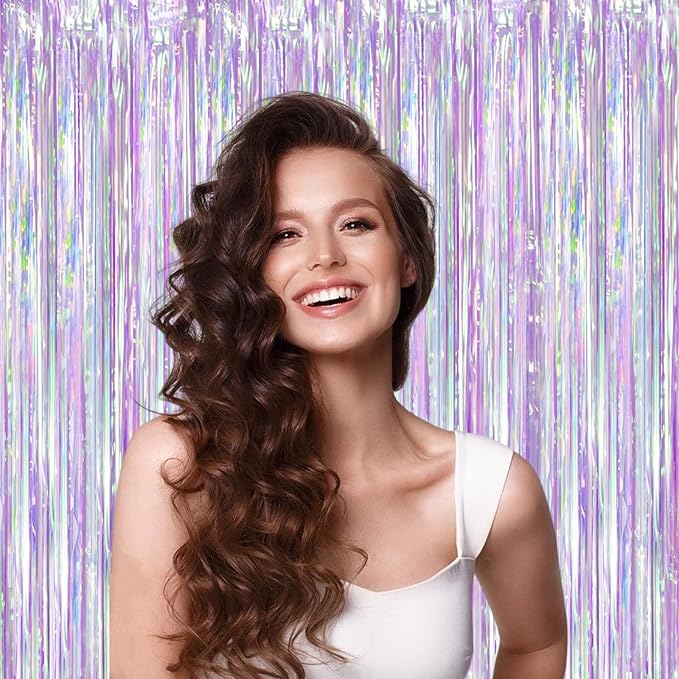 Voircoloria 2 Pack Iridescent Purple Foil Fringe Curtains, Glittering Tinsel - Image 5