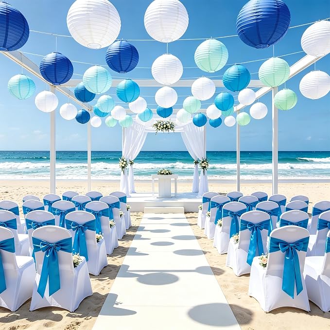 Qenk 12 Pcs Blue Paper Lanterns - Image 5