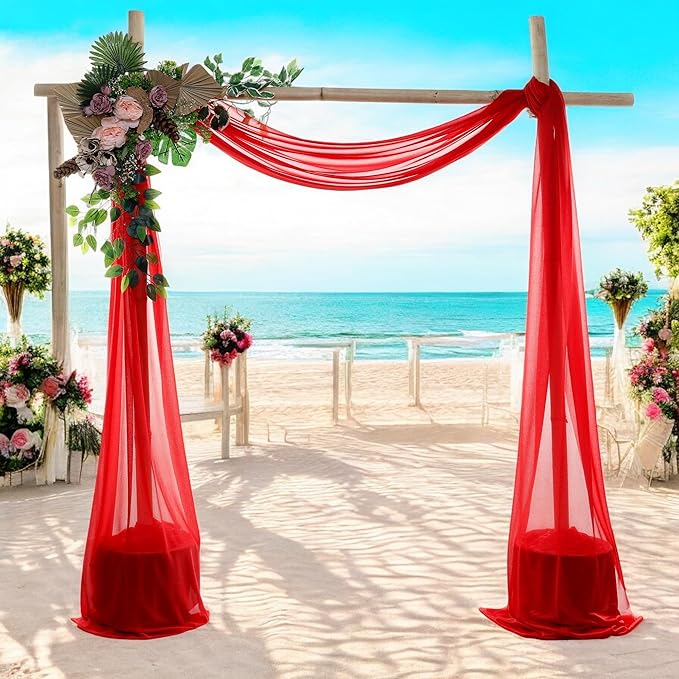 MDS Halloween Chiffon Draping Fabric - 1 Panel, 30" Wide x 20ft Long - Sheer Spooky Arbor & Canopy Drapery for Haunted House Backdrops, Party Ceilings, DIY Costumes & Themed Events - Red