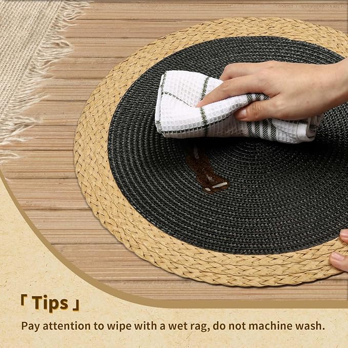 Round Placemats Set of 4, Woven Table Mats, Wide Edge, 15 Inch Diameter - Image 4