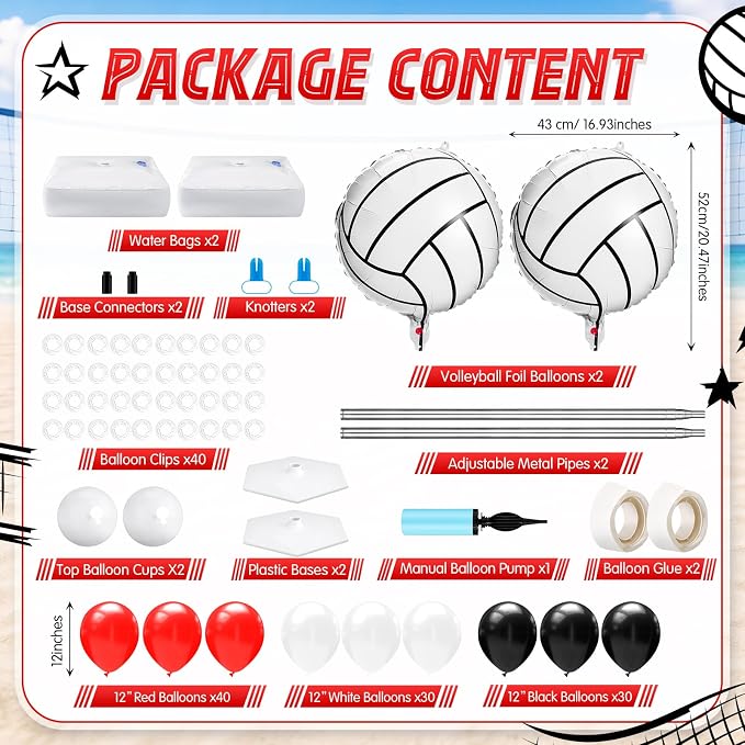 Kasyat 2 Sets Volleyball Balloon Column Stand Kit Red Black White Volleyball - Image 3