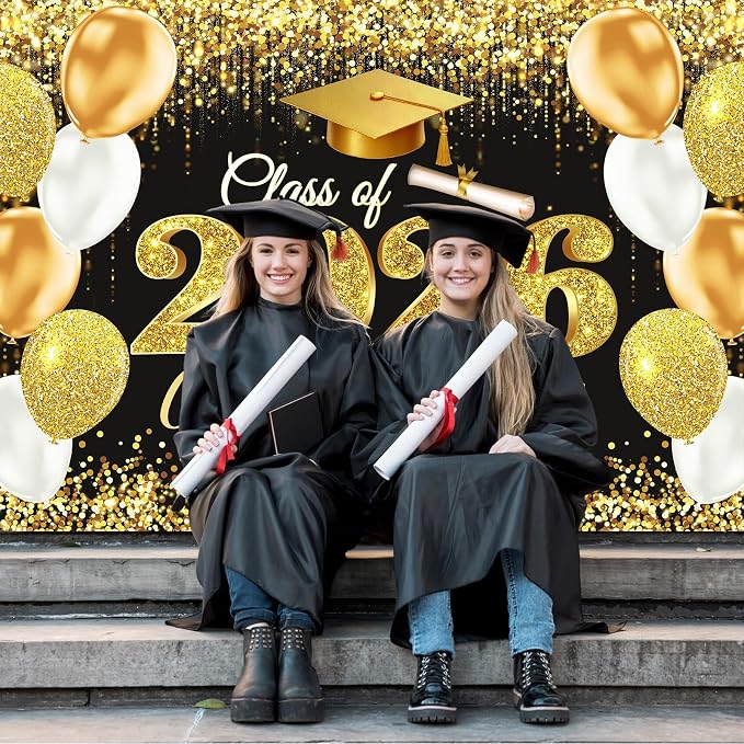 Gold Black Graduation Backdrop Decorations 2026 7x5ft Class of 2026 - Image 3